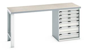 940mm Standing Bench for Workshops Industrial Engineers Bott Bench 2000x750x940mm with Lino Top and 6 Drawer Cabinet